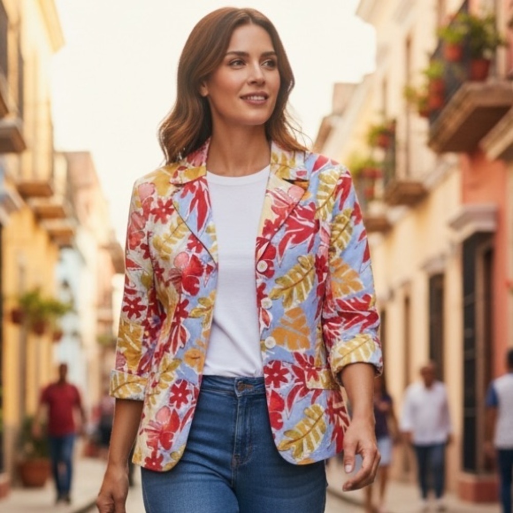 HARVE BENARD by benard holtzman muti color floral Hawaiian print blazer SZ 14